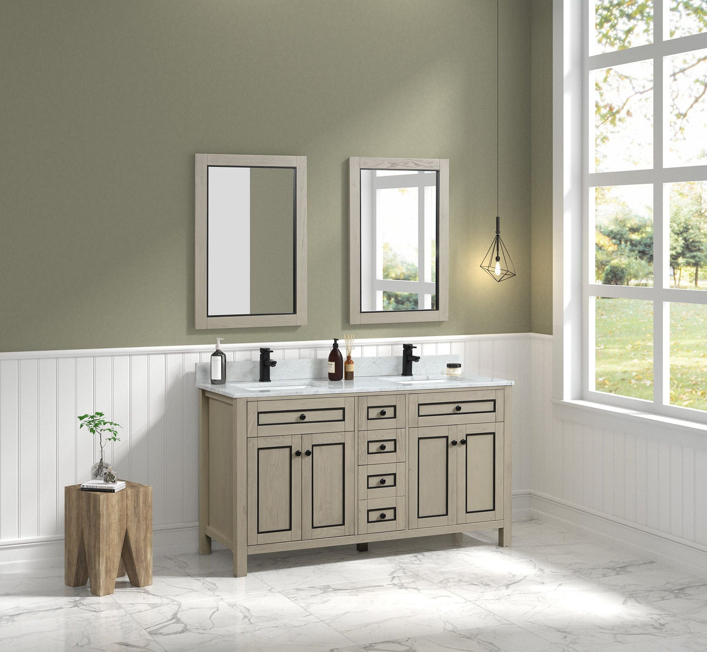 Legion Furniture WV2260-O Legion Furniture WV2260-O 60" Light Oak Finish Sink Vanity Cabinet with Carrara White Top