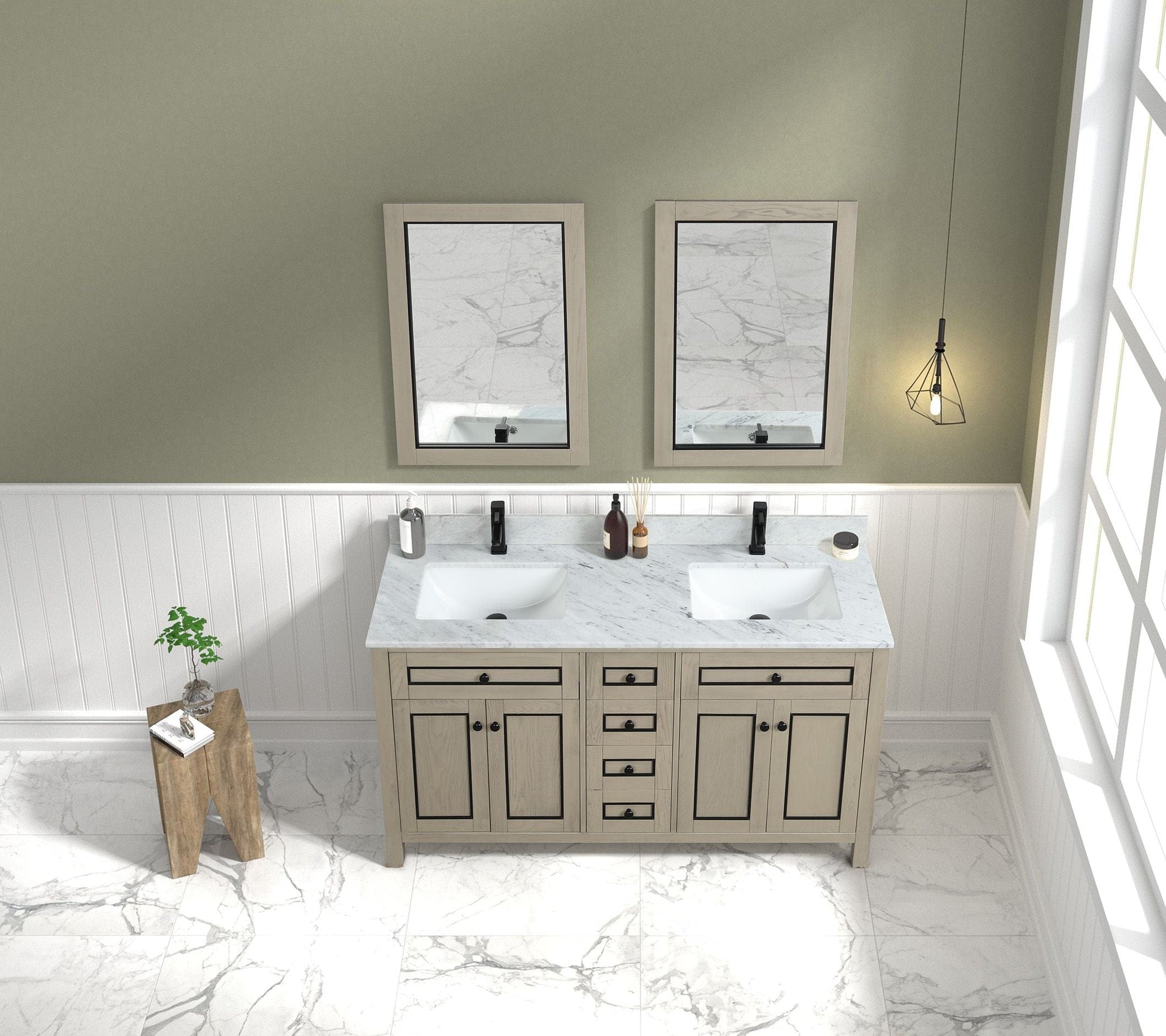 Legion Furniture WV2260-O Legion Furniture WV2260-O 60" Light Oak Finish Sink Vanity Cabinet with Carrara White Top