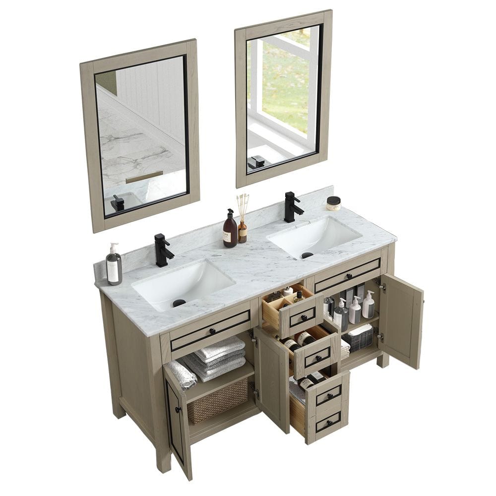 Legion Furniture WV2260-O Legion Furniture WV2260-O 60" Light Oak Finish Sink Vanity Cabinet with Carrara White Top