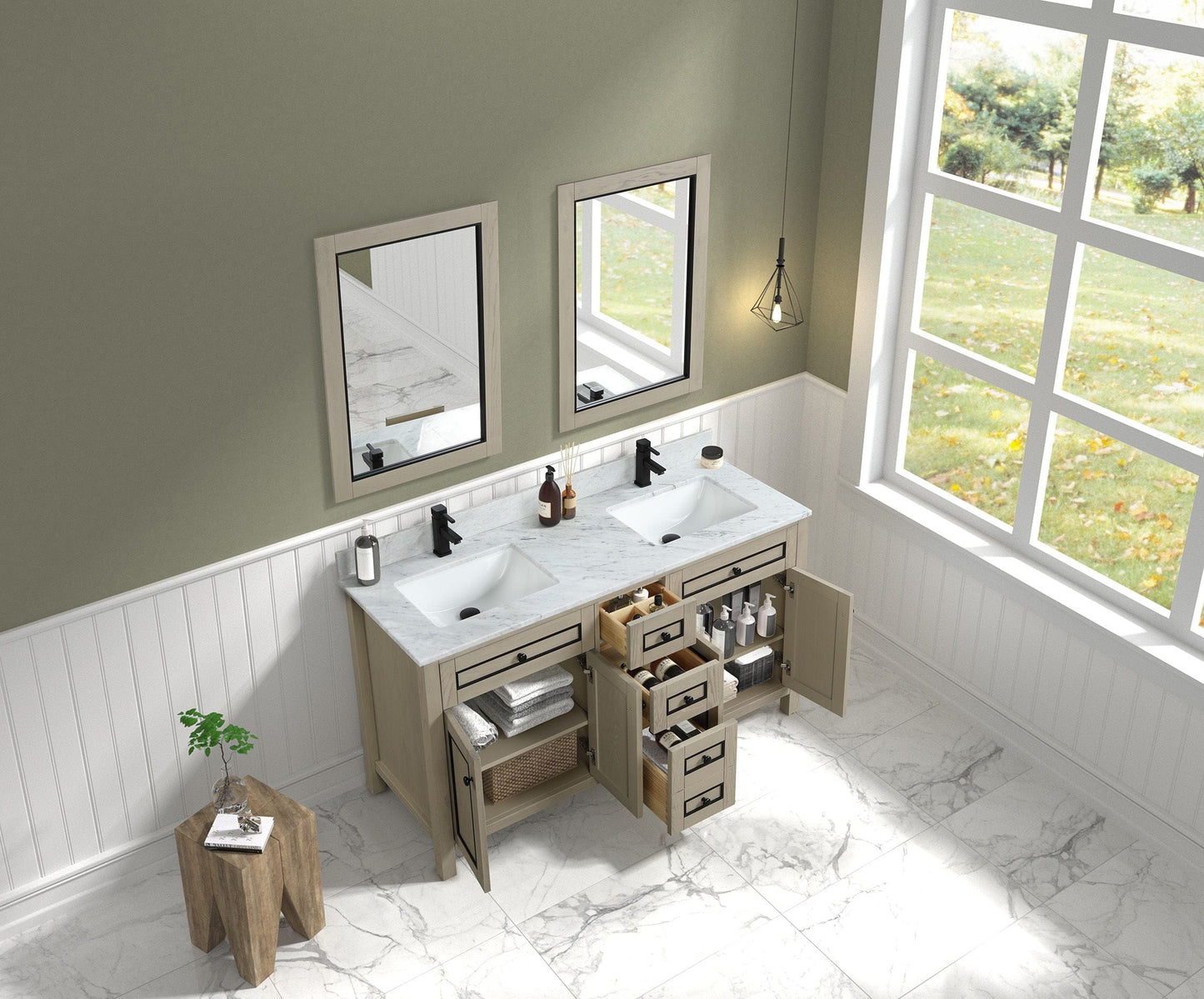 Legion Furniture WV2260-O Legion Furniture WV2260-O 60" Light Oak Finish Sink Vanity Cabinet with Carrara White Top