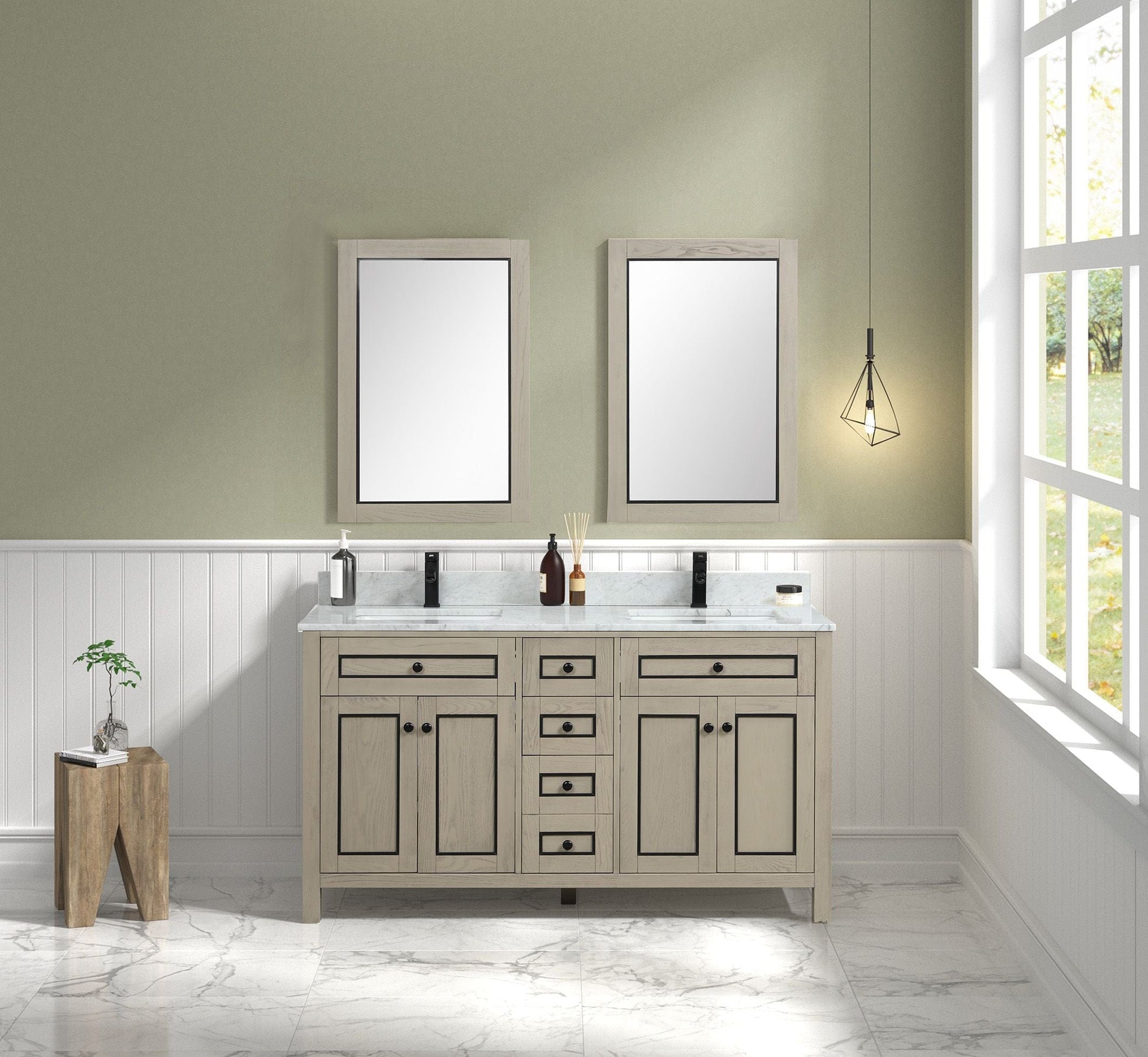 Legion Furniture WV2260-O Legion Furniture WV2260-O 60" Light Oak Finish Sink Vanity Cabinet with Carrara White Top