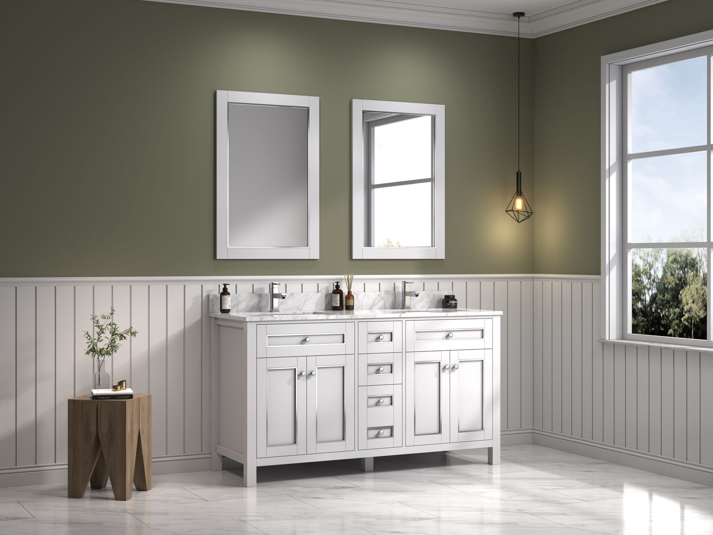 Legion Furniture WV2260-W Legion Furniture WV2260-W 60" White Finish Sink Vanity Cabinet with Carrara White Top