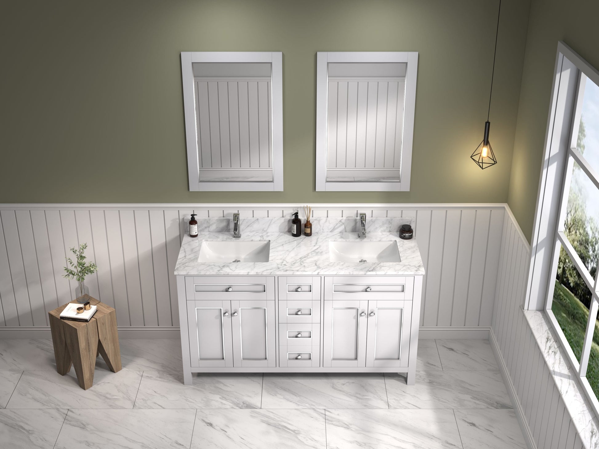 Legion Furniture WV2260-W Legion Furniture WV2260-W 60" White Finish Sink Vanity Cabinet with Carrara White Top