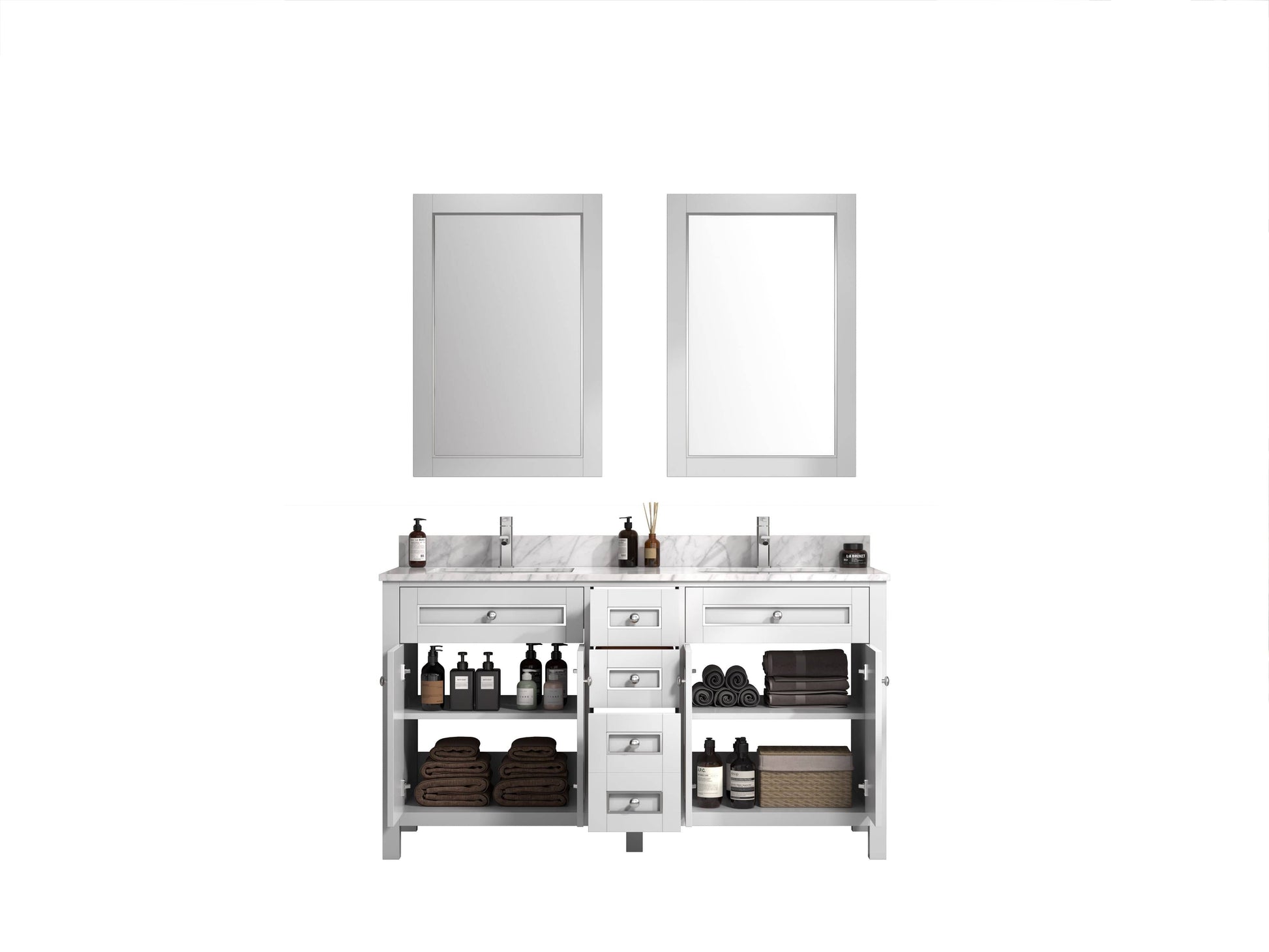 Legion Furniture WV2260-W Legion Furniture WV2260-W 60" White Finish Sink Vanity Cabinet with Carrara White Top