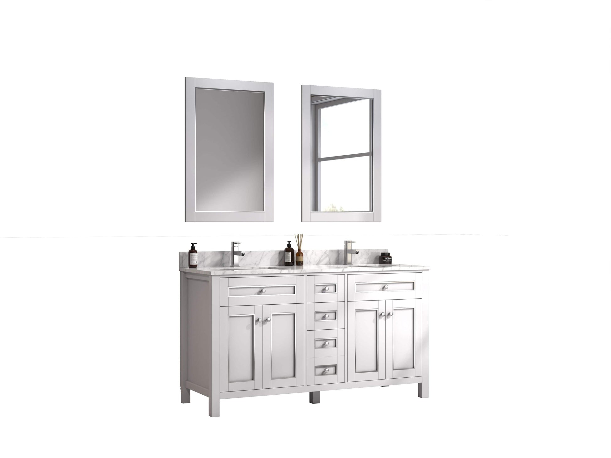 Legion Furniture WV2260-W Legion Furniture WV2260-W 60" White Finish Sink Vanity Cabinet with Carrara White Top