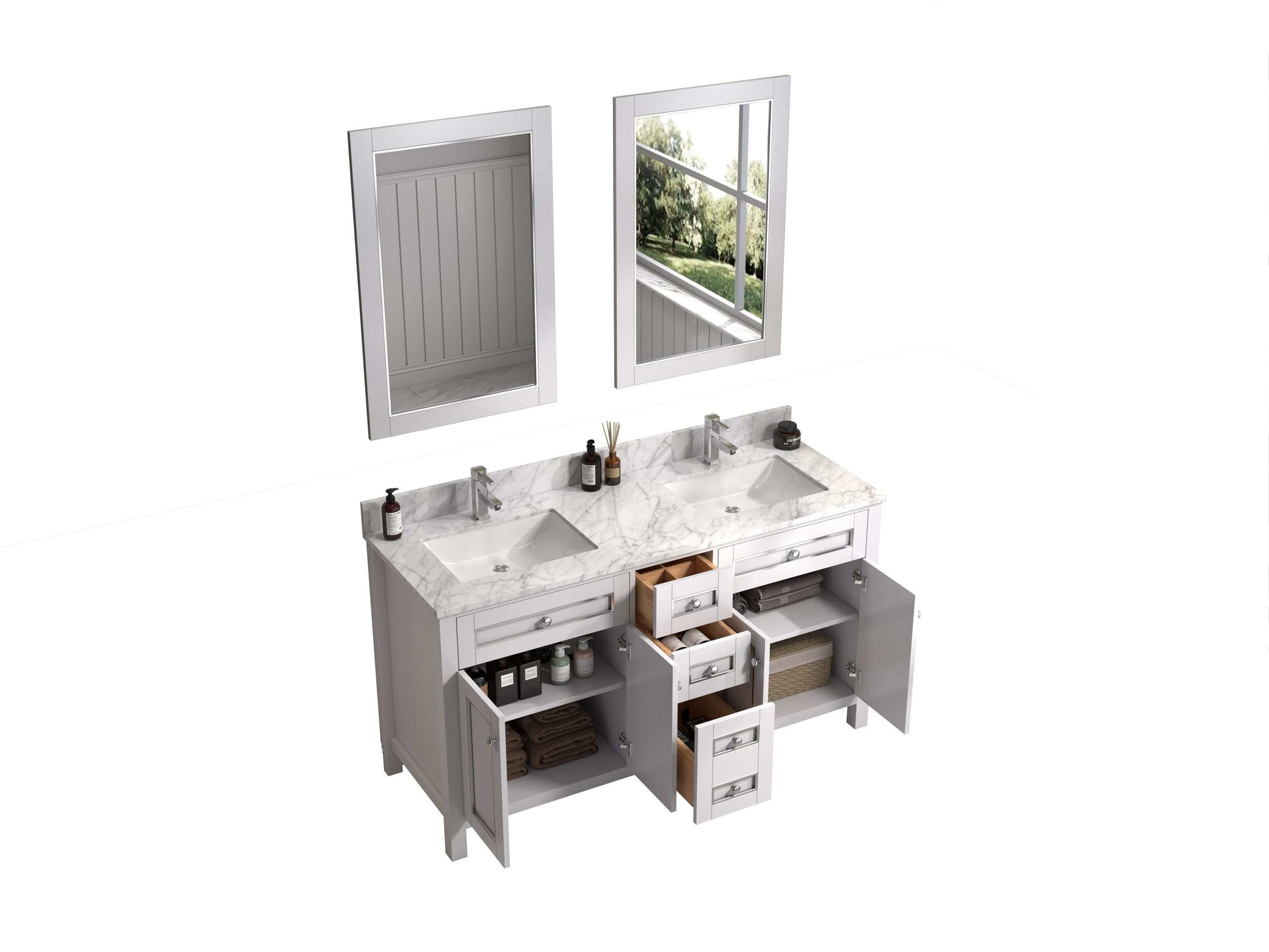 Legion Furniture WV2260-W Legion Furniture WV2260-W 60" White Finish Sink Vanity Cabinet with Carrara White Top