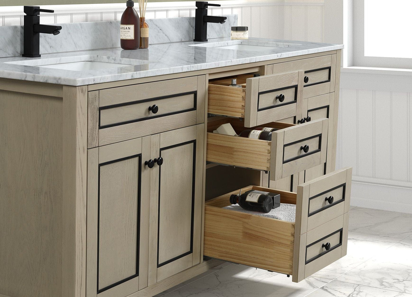 Legion Furniture WV2272-O Legion Furniture WV2272-O 72" Light Oak Finish Sink Vanity Cabinet with Carrara White Top