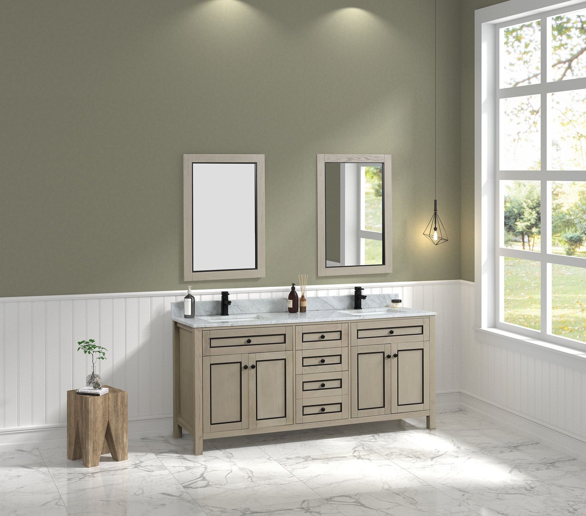 Legion Furniture WV2272-O Legion Furniture WV2272-O 72" Light Oak Finish Sink Vanity Cabinet with Carrara White Top