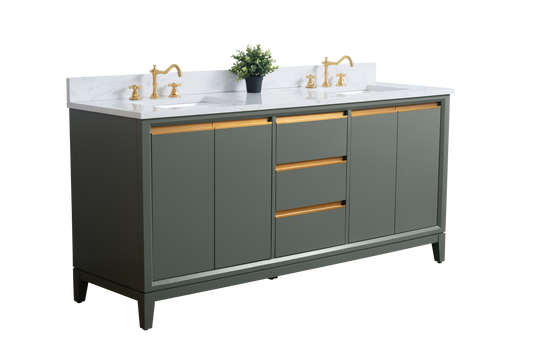 72 Inch Double Sink Bathroom Vanity in Vintage Green with Marble Countertop - Vanity Art VA8072-DVG