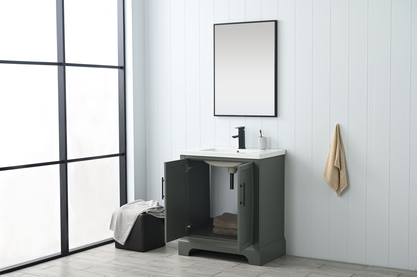 30 Inch Single Sink Bathroom Vanity in Vintage Green with Ceramic Sink and Countertop - Vanity Art VA5030-VG