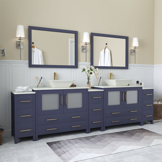 108 Inch Double Sink Bathroom Vanity in Blue with Marble Countertop - Vanity Art VA3136-108B