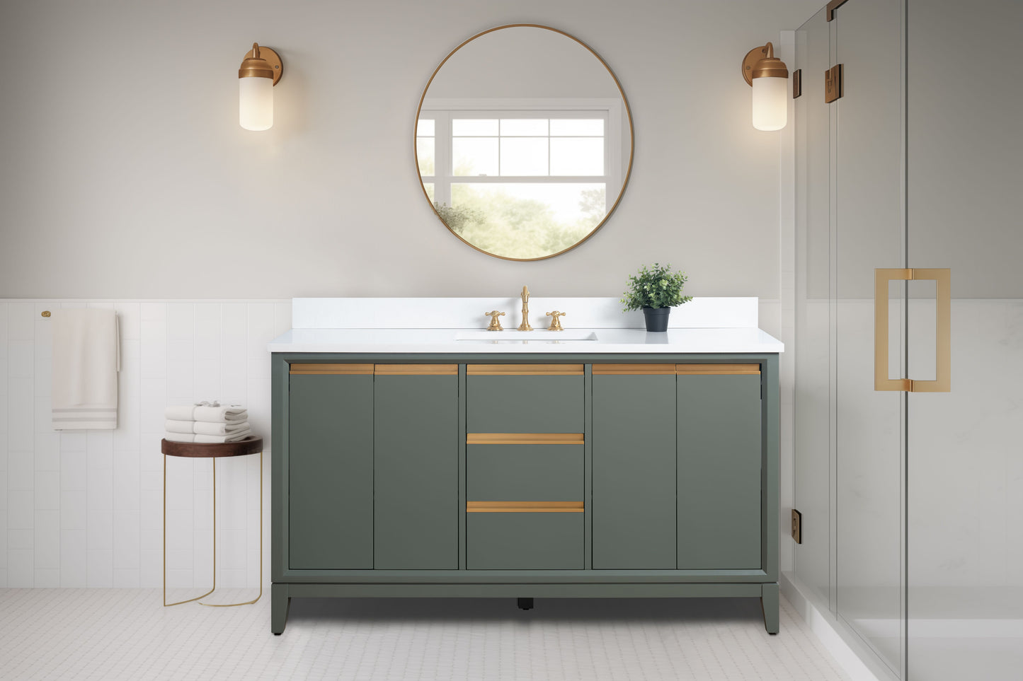 60 Inch Single Sink Bathroom Vanity in Vintage Green with Marble Countertop - Vanity Art VA8060-SVG