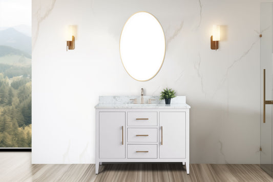 48 Inch Single Sink Bathroom Vanity in White with Marble Countertop - Vanity Art VA9048-W