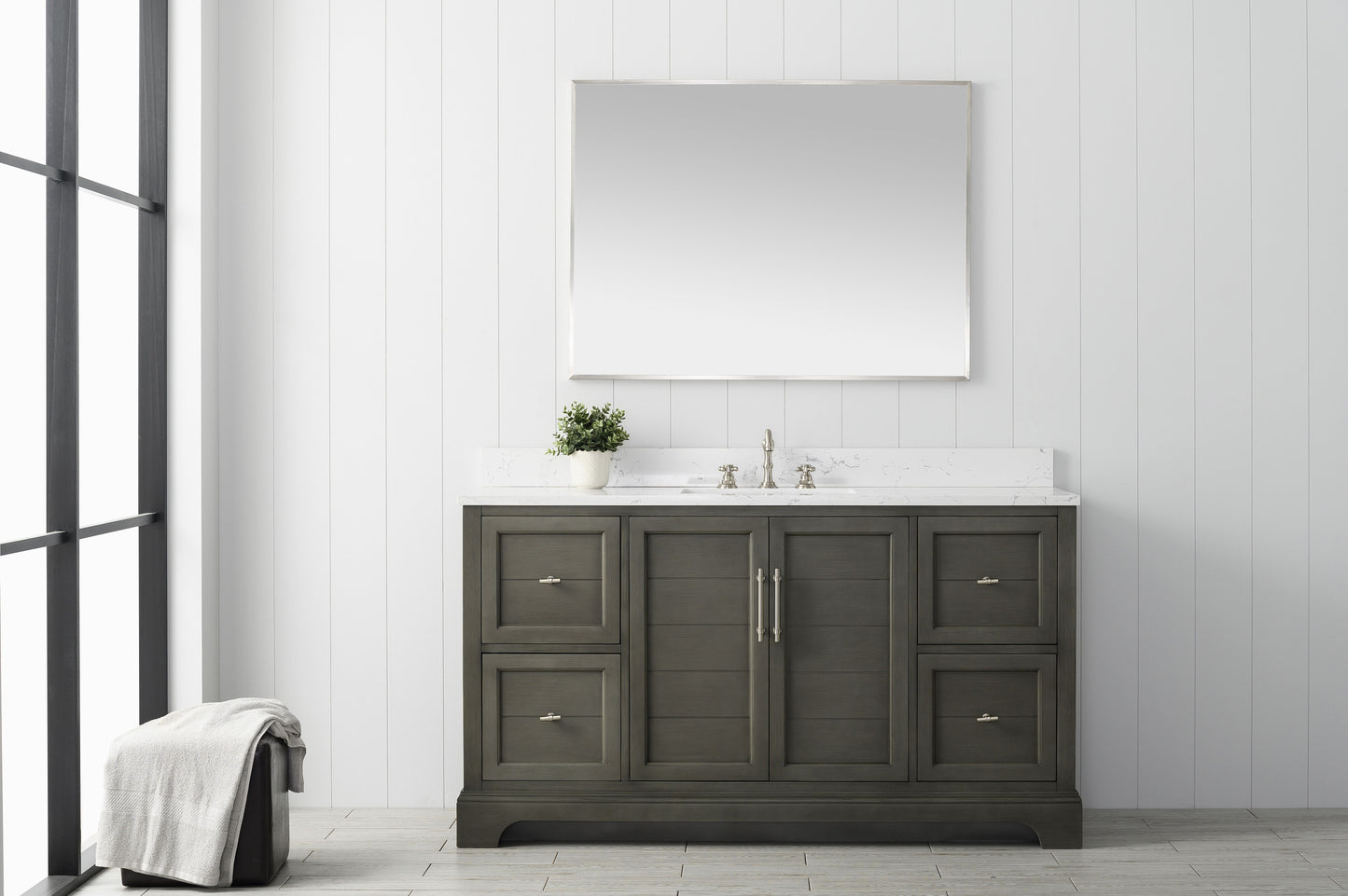 60 Inch Single Sink Bathroom Vanity in Gray with Marble Countertop & Backsplash - Vanity Art VA5060-SSG