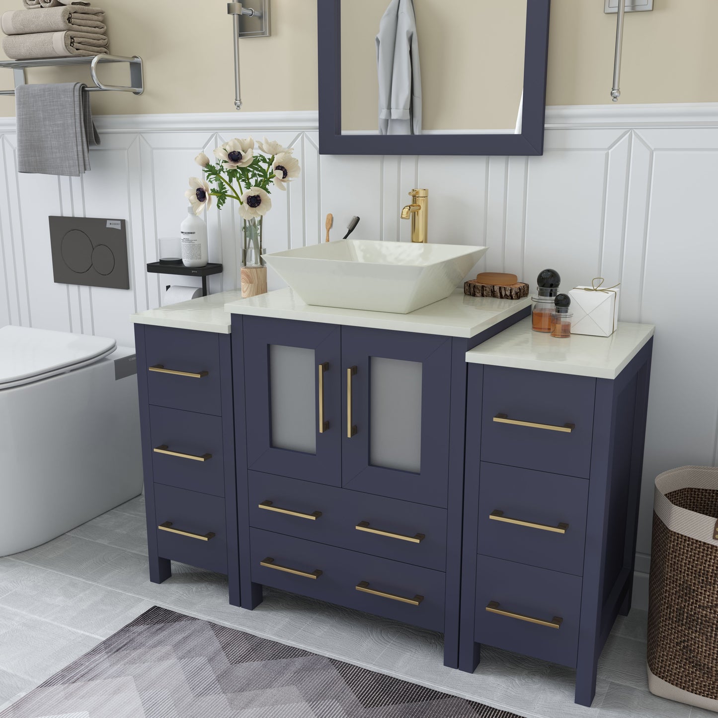 48 Inch Single Sink Bathroom Vanity in Blue with Marble Countertop - Vanity Art VA3124-48B