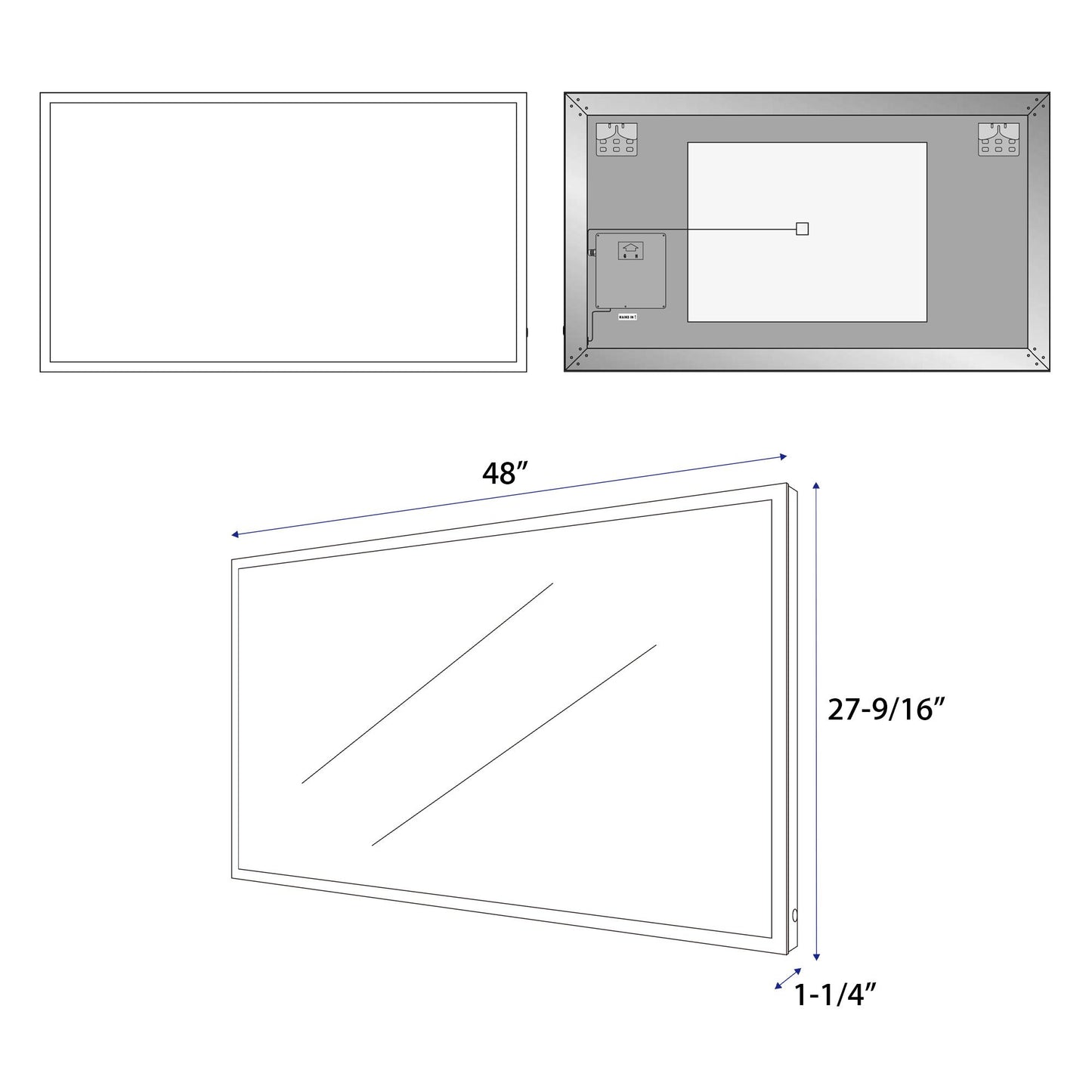 Rectangular 48 Inch x 27.5 Inch LED Bathroom Mirror with Touch Sensor - Vanity Art VA3D-48