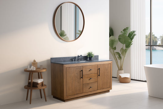 60 Inch Single Sink Bathroom Vanity in Tan with Limestone Top - Vanity Art VA7060-ST-BT