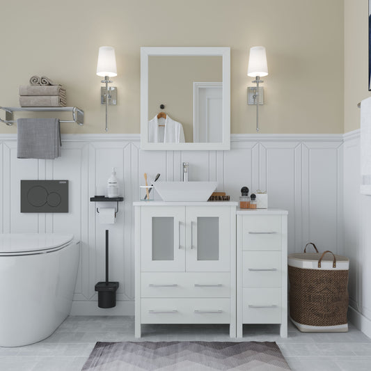 36 Inch Single Sink Bathroom Vanity in White with Marble Countertop - Vanity Art VA3124-36W