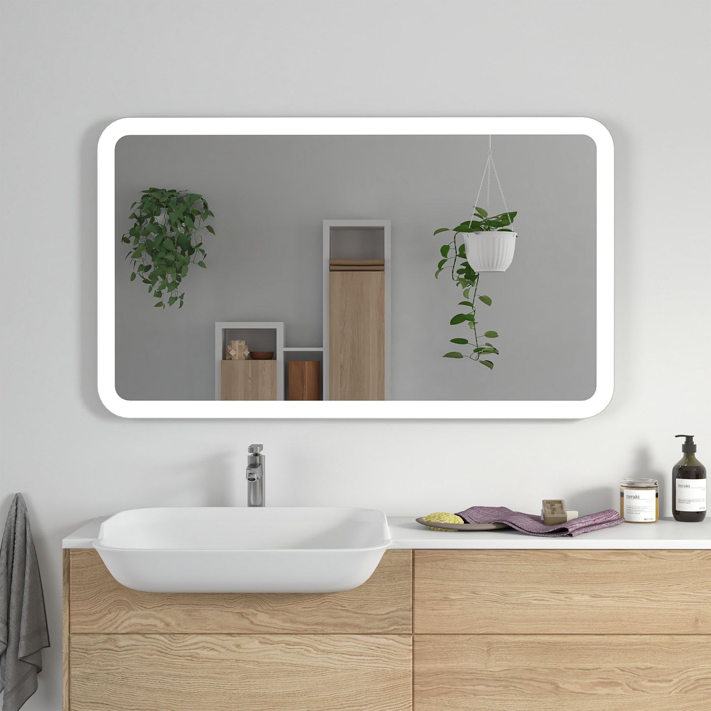 Rectangular 47.5 Inch x 27.5 Inch LED Mirror with Touch Sensor - Vanity Art VA59R