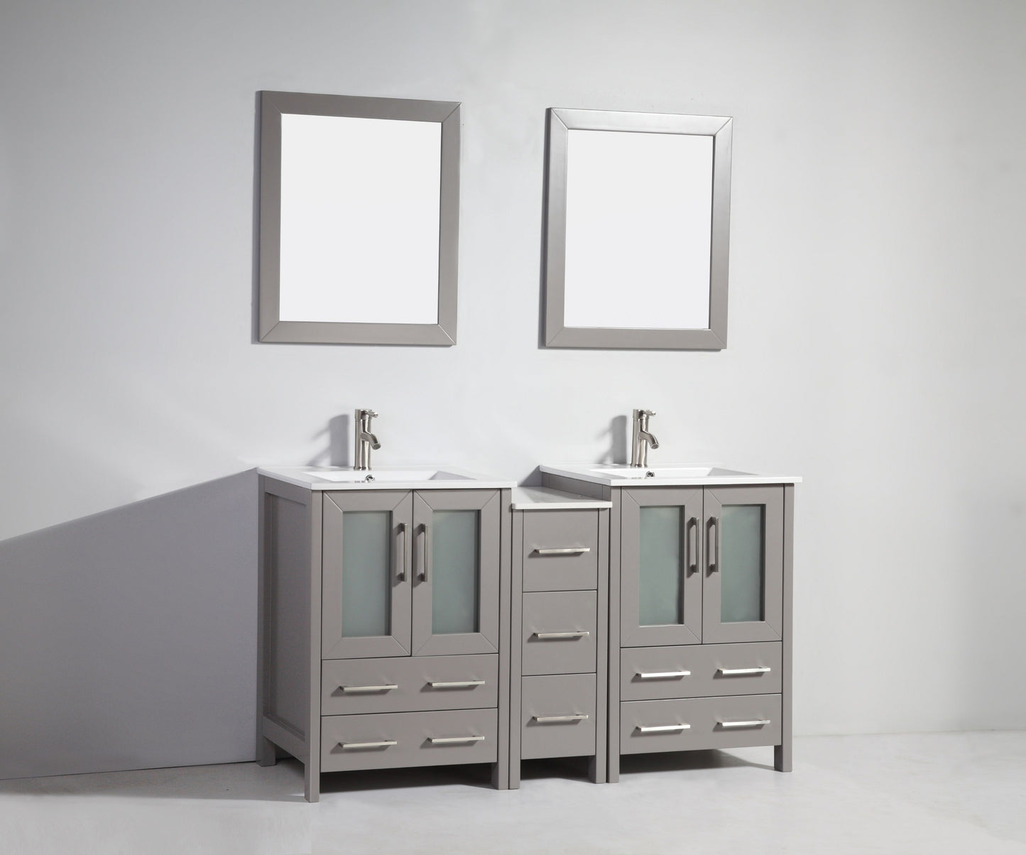 60 Inch Double Sink Bathroom Vanity in Gray with Ceramic Countertop - Vanity Art VA3024-60G