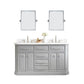 PALACE 60"W x 34"H Cashmere Gray Vanity with Carrara Quartz Countertop + Faucets & Mirror (F2-0012), Polished Nickel Finish Hardware & Mirror