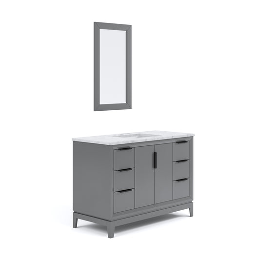 ELIZABETH 48"W x 34.25"H Cashmere Gray Single-Sink Vanity with Carrara White Marble Countertop + Mirror