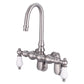 Vintage Classic Adjustable Spread Wall Mount Tub Faucet With Gooseneck Spout & Swivel Wall Connector in Brushed Nickel Finish, With Porcelain Lever Handles Without labels