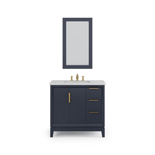 ELIZABETH 36"W x 34.25"H Monarch Blue Single-Sink Vanity with Carrara White Marble Countertop + Faucets & Mirror (F2-0013-06-FX)