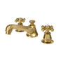 American 20th Century Classic Widespread Bathroom F2-0009 Faucets With Pop-Up Drain in Satin Gold Finish, With Metal Cross Handles, Hot And Cold Labels Included