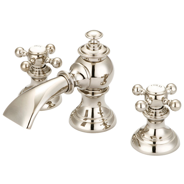 Modern Classic Widespread Bathroom F2-0013 Faucets With Pop-Up Drain in Polished Nickel Finish, With Metal Lever Handles