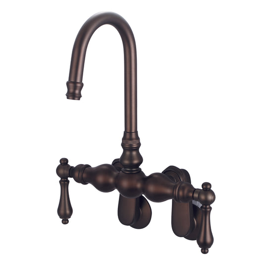 Vintage Classic Adjustable Spread Wall Mount Tub Faucet With Gooseneck Spout & Swivel Wall Connector in Oil Rubbed Bronze Finish, With Metal Lever Handles Without Labels