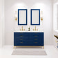 BRISTOL 60"W x 34"H Monarch Blue Double-Sink Vanity with Carrara White Marble Countertop + Satin Gold Gooseneck Faucets