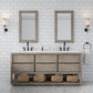 OAKMAN 72"W x 34.3"H Gray Oak Double-Sink Vanity with Carrara White Marble Countertop + Rectangular Mirrors