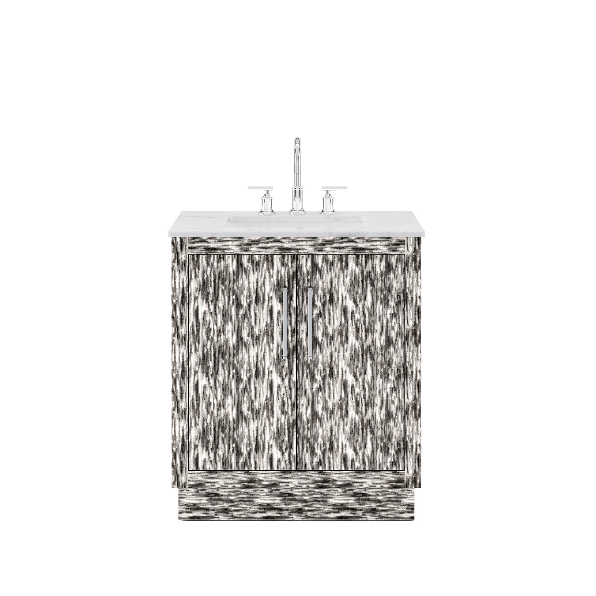 HUGO 30"W x 34.3"H Gray Oak Single-Sink Vanity with Carrara White Marble Countertop + Gooseneck Faucet