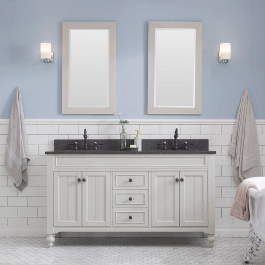 POTENZA 60"W x 34"H Earl Gray Vanity with Blue Limestone Countertop + Faucets B