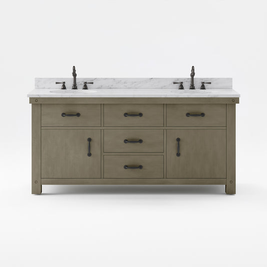 ABERDEEN 72"W x 34"H Grizzle Gray Double-Sink Vanity with Carrara White Marble Countertop