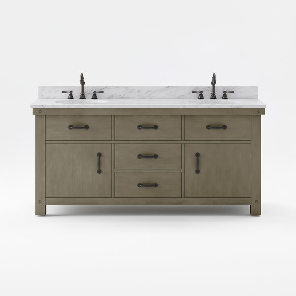 ABERDEEN 72W x 34H Grizzle Gray Double-Sink Vanity with Carrara White Marble Countertop