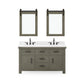 ABERDEEN 60"W x 34"H Grizzle Gray Double-Sink Vanity with Carrara White Marble Countertop + Hook Faucets and Mirror