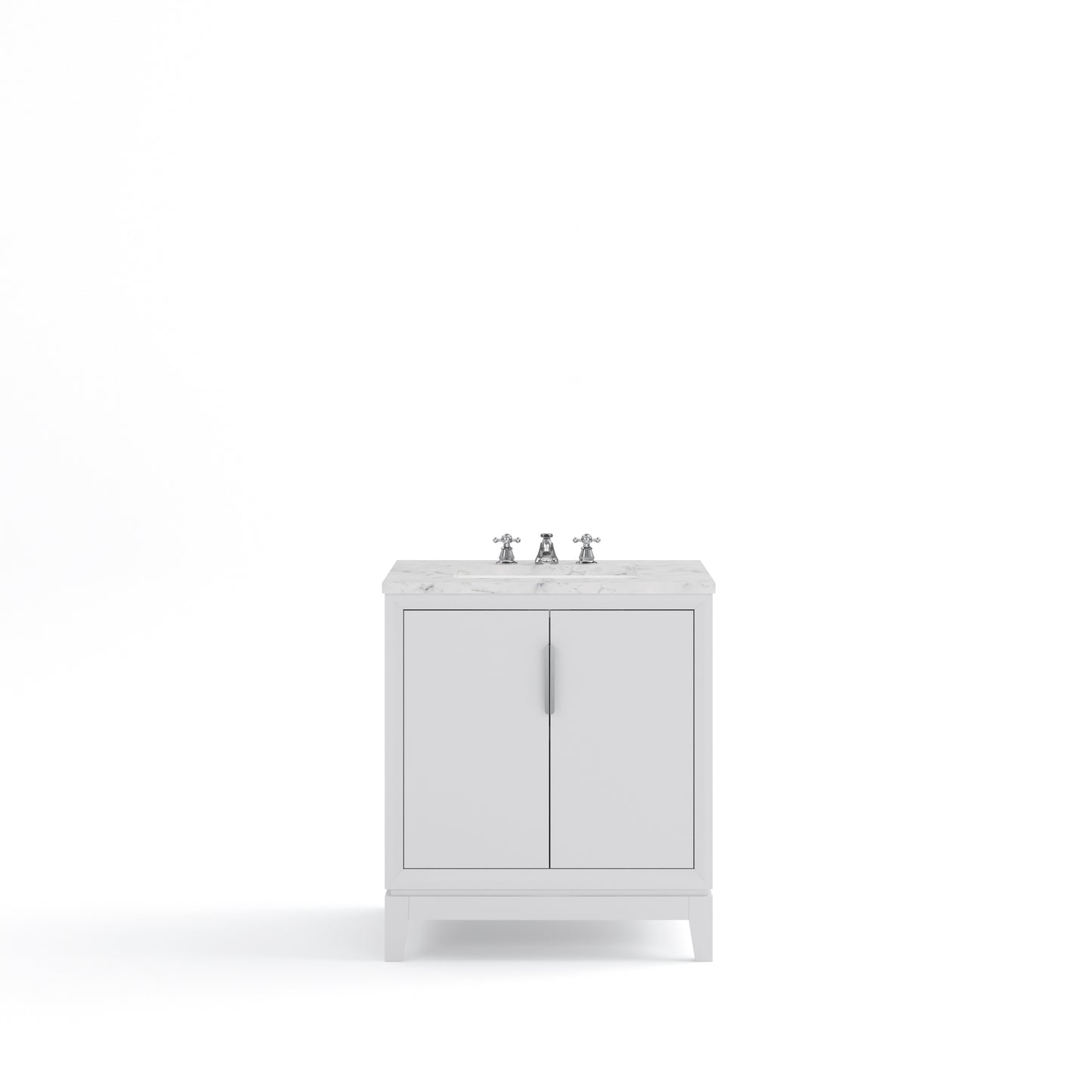 ELIZABETH 30"W x 34.25"H Pure White Single-Sink Vanity with Carrara White Marble Countertop + Faucets (F2-0009-01-BX)