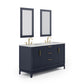 ELIZABETH 60"W x 34.25"H Monarch Blue Double-Sink Vanity with Carrara White Marble Countertop + Faucets & Mirror (F2-0012-06-TL)