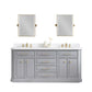 PALACE 72"W x 34"H Cashmere Gray Vanity with Carrara Quartz Countertop + Faucets & Mirrors (F2-0013), Satin Gold Finish Hardware & Chrome Finish Mirror (B)