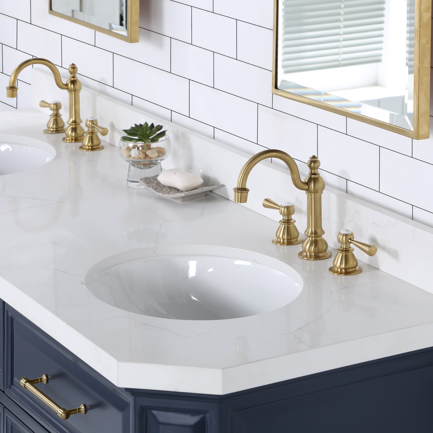 PALACE 72"W x 34.2"H Monarch Blue Double-Sink Vanity with White Quartz Countertop + Faucets (Hook Faucets)