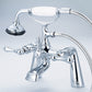 Vintage Classic 7" Spread Deck Mount Tub Faucet With Handheld Shower in Chrome Finish, With Metal Lever Handles Without Labels