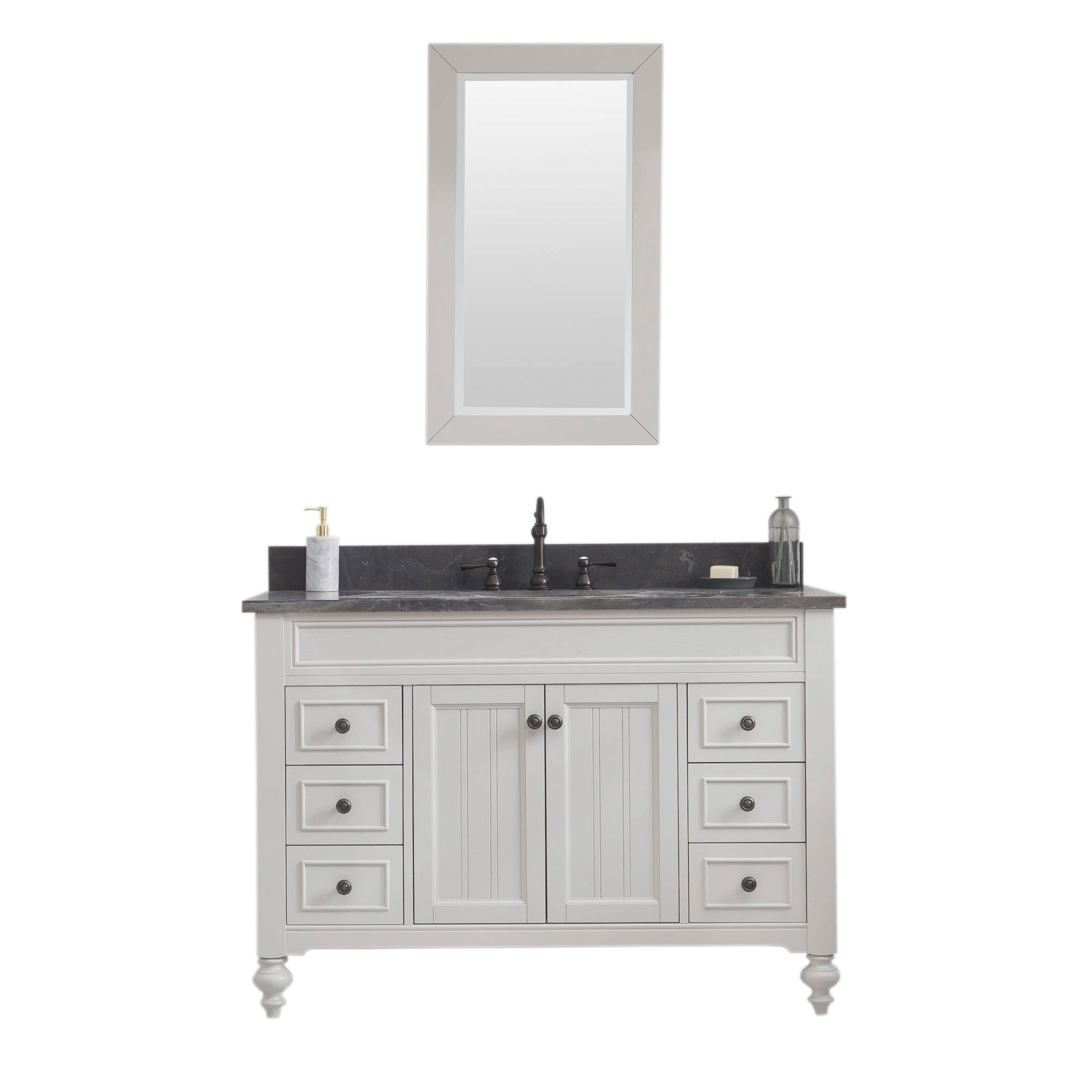 POTENZA 48"W x 34"H Earl Gray Vanity with Blue Limestone Countertop + Faucets B & Mirror