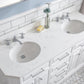 PALACE 60"W x 34"H Pure White Vanity with Carrara Quartz Countertop + Faucets (F2-0009), Chrome Finish Hardware