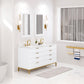 BRISTOL 60"W x 34"H Pure White Double-Sink Vanity with Carrara White Marble Countertop + Satin Gold Hook Faucets and Rectangular Mirrors (S)