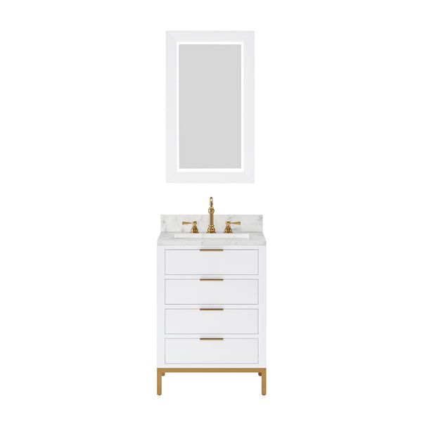 BRISTOL 24W x 34H Pure White Single-Sink Vanity with Carrara White Marble Countertop + Rectangular Mirror (S)