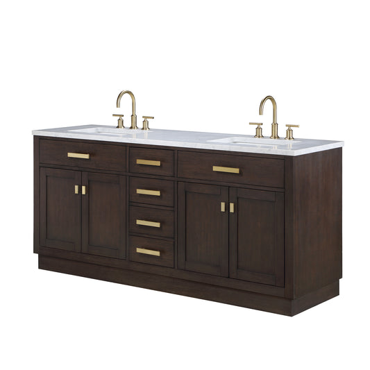 CHESTNUT 72"W x 34.2"H Brown Oak Double-Sink Vanity with Carrara White Marble Countertop