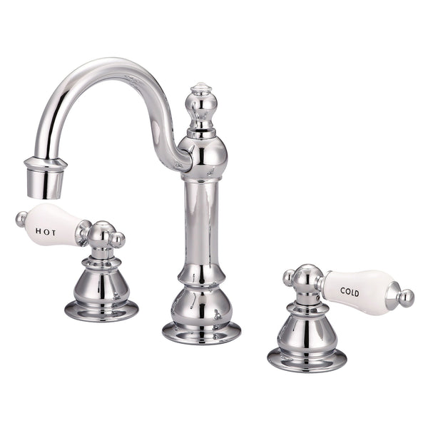 American 20th Century Classic Widespread Bathroom F2-0012 Faucets With Pop-Up Drain in Chrome Finish, With Porcelain Lever Handles, Hot And Cold Labels Included