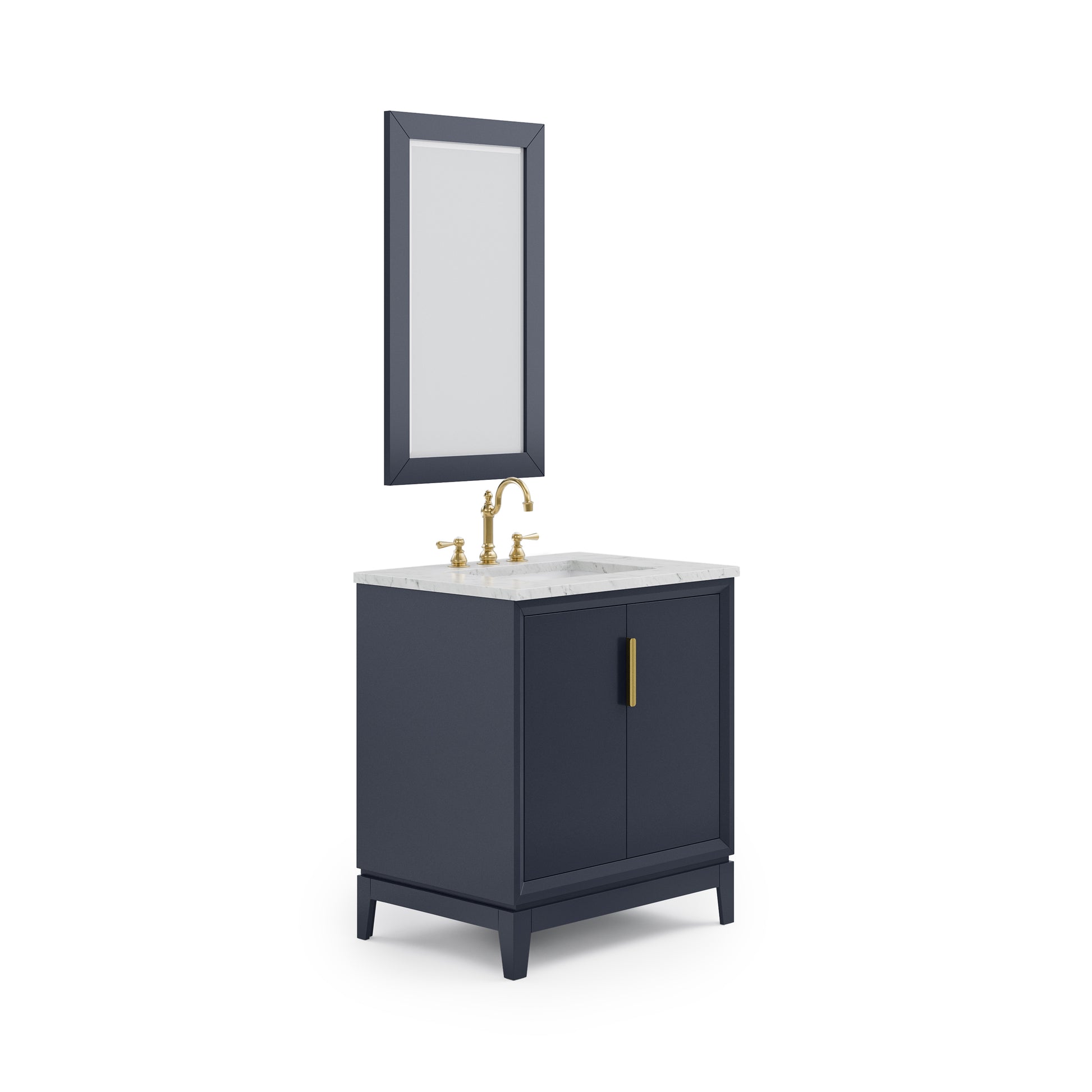 ELIZABETH 30"W x 34.25"H Monarch Blue Single-Sink Vanity with Carrara White Marble Countertop + Faucets & Mirror (F2-0012-06-TL)